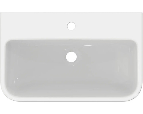Waschbecken aus Keramik mit Hahnloch und Überlauf