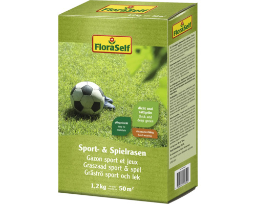 Sportrasen & Spielrasen FloraSelf Rasensamen 1,2 kg für 50 m² FloraSelf Sport und Spielrasen Packung mit Fußball