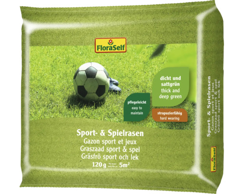 Sportrasen & Spielrasen FloraSelf Rasensamen 120 g für 5 m² Verpackung Sport- und Spielrasen mit Fußball und Schuh
