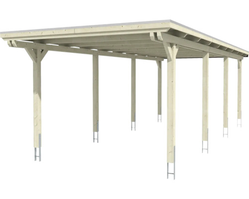 Holzcarport mit Flachdach und Stahlpfostenankern