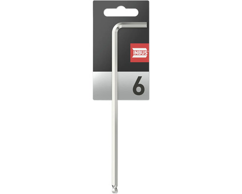 INBUS® 71543 Winkelschraubendreher (extra lang) 6mm, mit Kugelkopf — Made in Germany Sechskantstiftschlüssel Größe 6