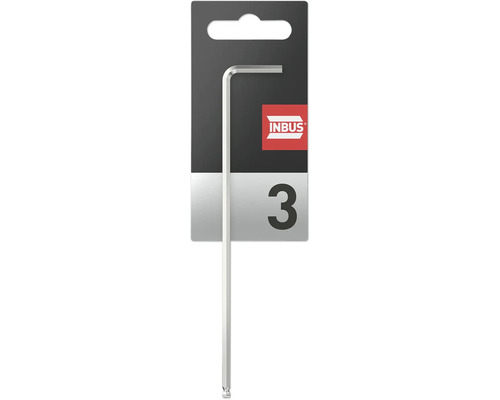 INBUS® 71505 Winkelschraubendreher (extra lang) 3mm, mit Kugelkopf — Made in Germany Inbus-Schlüssel Größe 3 auf Verpackung