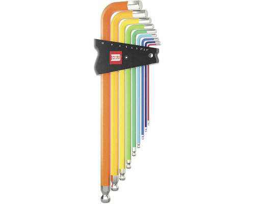 INBUS® 70273 Winkelschraubendreher Set 9tlg., 1.5–10mm, mit ColorGrip bunt & Kugelkopf — Made in Germany