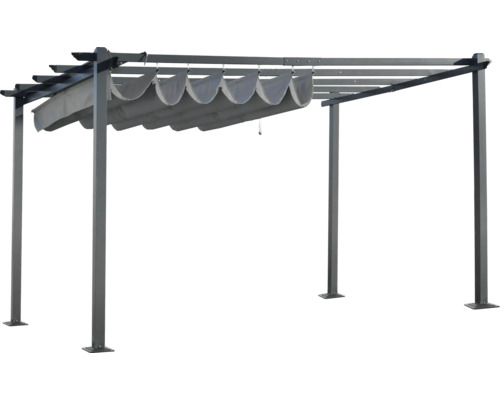 Pergola mit Lamellendach und textilem Sonnenschutz