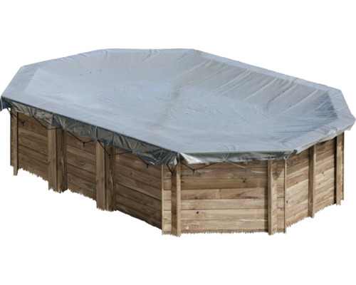 Aufstellpool mit Holzverkleidung und Abdeckplane