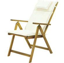 Gartensessel aus Holz mit Sitzkissen und Kopfstütze