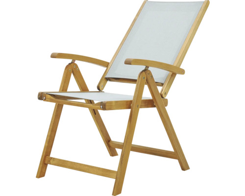 Holzliegestuhl mit Armlehnen und Textilbespannung