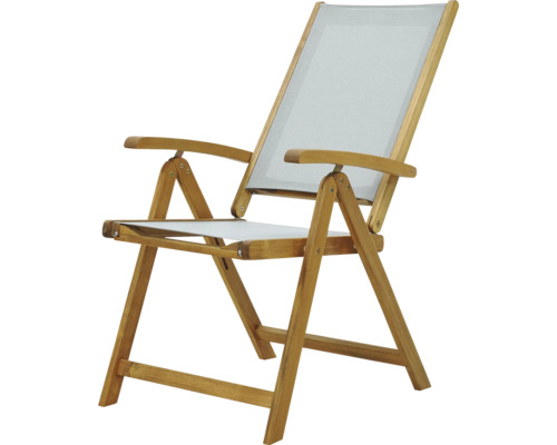 Holzliegestuhl mit verstellbarer Rückenlehne und Stoffbezug