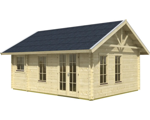 Holzgartenhaus mit Fenstern und Doppeltür
