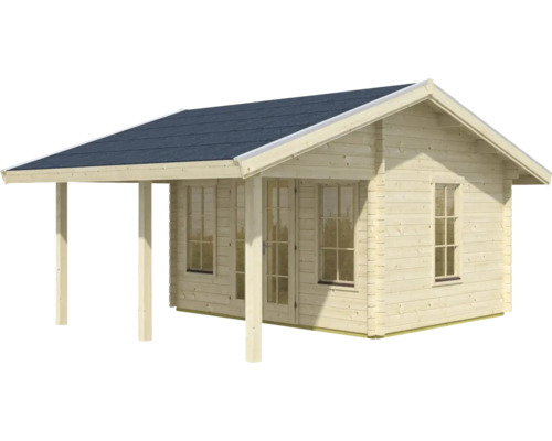 Holzgartenhaus mit Überdachung und Fenstern