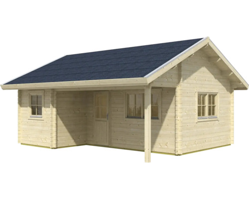 Holzgartenhaus mit Fenstern und Tür