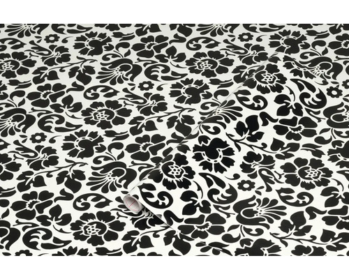 Tapetenrolle mit schwarzem Blumenmuster