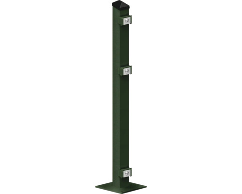 Pfosten mit Fußplatte 60x40x680 mm für Zaun 63 cm Höhe RAL 6005 moosgrün Pfosten für Gartenzaun mit Halterungen