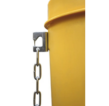 Gelber Eimer mit Metallhalterung und Kette