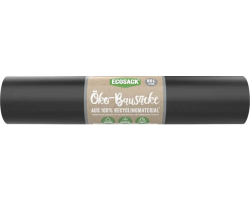 Öko-Bauschuttsäcke Ecosack schwarz 60 l 5 Stück Rolle mit Öko-Bausäcken aus Recyclingmaterial, 60 Liter Füllmenge
