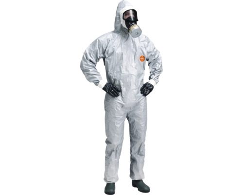 Schutzanzug mit Kapuze und Gasmaske
