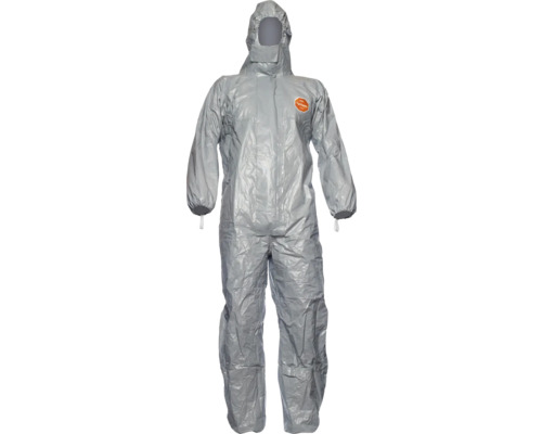 Grauer Schutzanzug mit Kapuze zum Schutz vor Gefahrenstoffen