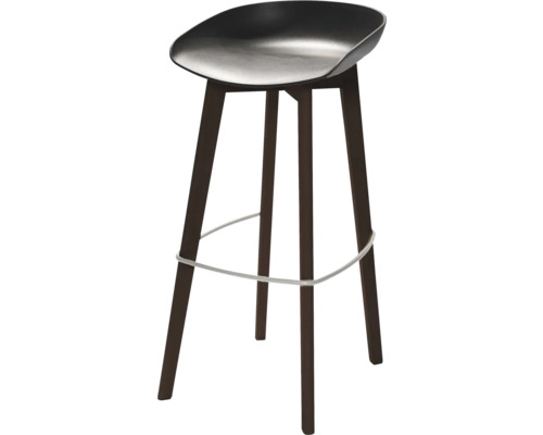 Barhocker niedrig Keeve Birkenholz/ Kunststoff 47×53×90 cm stapelbar braun, schwarz Barhocker mit drei Beinen und Fußstütze