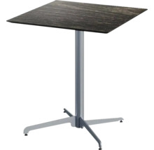 Quadratischer Stehtisch mit Metallsäule und Fußkreuz