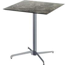 Quadratischer Stehtisch mit Steinplatte und Metallgestell