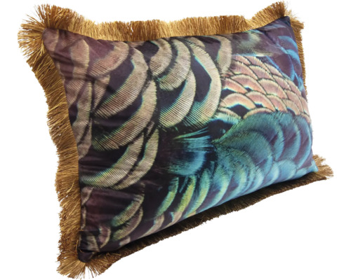 Dekokissen mit Federmuster und Fransen