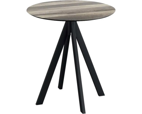 Terrassentisch Infinity Tropical Wood rund Aluminium, HPL Ø 70 cm schwarz Runder Tisch mit Holzplatte und schwarzem Metallgestell