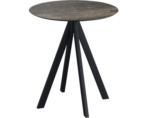 Terrassentisch Infinity Riverwashed Wood rund Edelstahl, HPL Ø70 cm schwarz Runder Bistrotisch mit drei Beinen