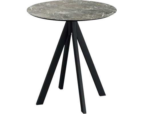 Terrassentisch Galaxy Marble rund Edelstahl, HPL Ø 70 cm schwarz Runder Tisch mit Marmorplatte und Metallgestell