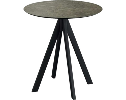 Terrassentisch Infinity Midnight Marble rund Edelstahl, HPL Ø 70 cm schwarz Runder Beistelltisch mit Marmorplatte und Metallbeinen