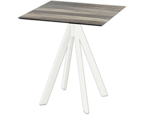 Terrassentisch Infinity Tropical Wood eckig Aluminium, HPL 70×70×73,2 cm weiß Quadratischer Tisch mit Holzplatte und weißem Untergestell