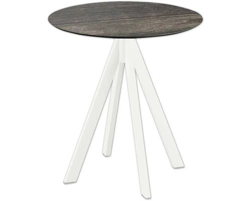 Terrassentisch Infinity Riverwashed rund Edelstahl, HPL Ø 70 cm weiß Runder Beistelltisch mit Holzplatte und weißem Untergestell