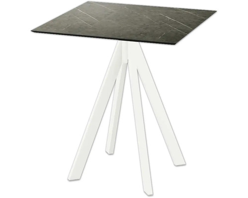 Terrassentisch Infinity Midnight Marble eckig Edelstahl, HPL 70×70×73,2 cm weiß Quadratischer Bartisch mit Marmorplatte und weißem Untergestell