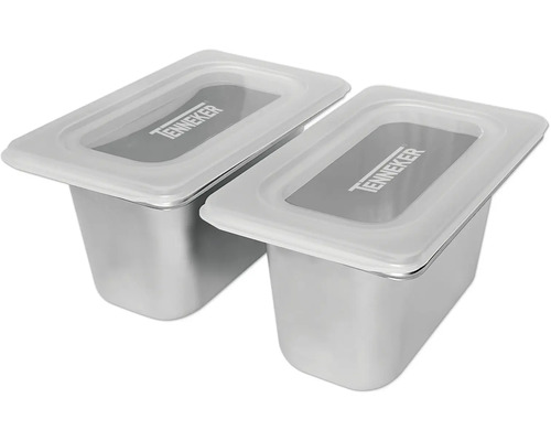 Zwei Edelstahlschalen mit Deckel