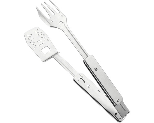 Grillzange aus Metall mit Gabel und Wender