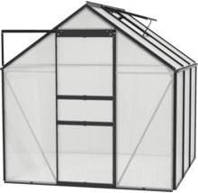 Gewächshaus mit geöffneter Tür und Fenster