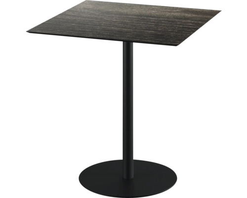 Terrassentisch Urban Riverwashed Wood eckig Edelstahl, HPL 70×70×73,2 cm schwarz Quadratischer Stehtisch mit Metallsäule und rundem Fuß