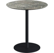 Runder Bistrotisch mit Marmorplatte und Metallsäule