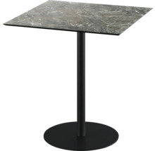 Quadratischer Stehtisch mit Tischplatte in Marmoroptik und schwarzem Metallfuß