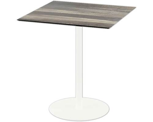 Terrassentisch Urban Tropical Wood eckig Aluminium, HPL 70×70×73,2 cm weiß Quadratischer Stehtisch mit Holzoptik und Metallfuß