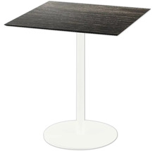 Quadratischer Stehtisch mit Tischplatte in Holzoptik und weißem Fuß