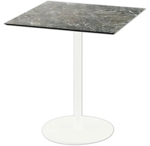 Quadratischer Tisch mit grauer Marmorplatte und weißem Fuß