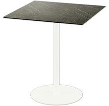 Quadratischer Stehtisch mit Steinplatte und weißem Fuß