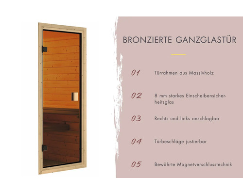 Bronzierte Ganzglastür mit Massivholzrahmen