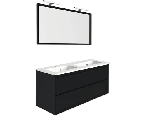 Badmöbel-Set Allibert Delta BxHxT 120,5 x 65 x 46,5 cm Frontfarbe schwarz matt mit Doppelwaschtisch