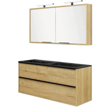 Badezimmermöbel-Set mit Spiegelschrank, Waschbeckenunterschrank und zwei Waschbecken