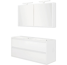 Badezimmermöbel-Set mit Waschtischunterschrank, zwei Schubladen und Spiegelschrank mit zwei Türen