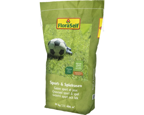 Sportrasen & Spielrasen FloraSelf Rasensamen 10 kg für 400 m² Sack Sport und Spielrasen mit Fußball
