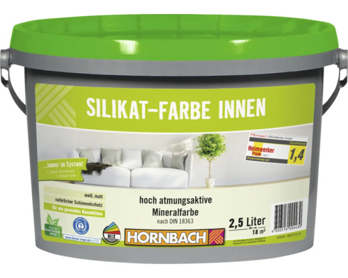 HORNBACH Silikatfarbe Mineralfarbe Innen weiß 2,5 l Eimer Innensilikatfarbe, 2,5 Liter, geeignet für circa 18 Quadratmeter