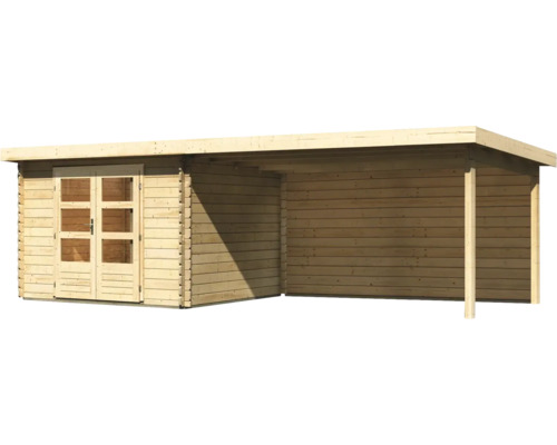 Holzgartenhaus mit Doppeltür und Unterstand