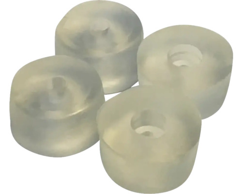 Vier transparente Möbelgleiter aus Kunststoff